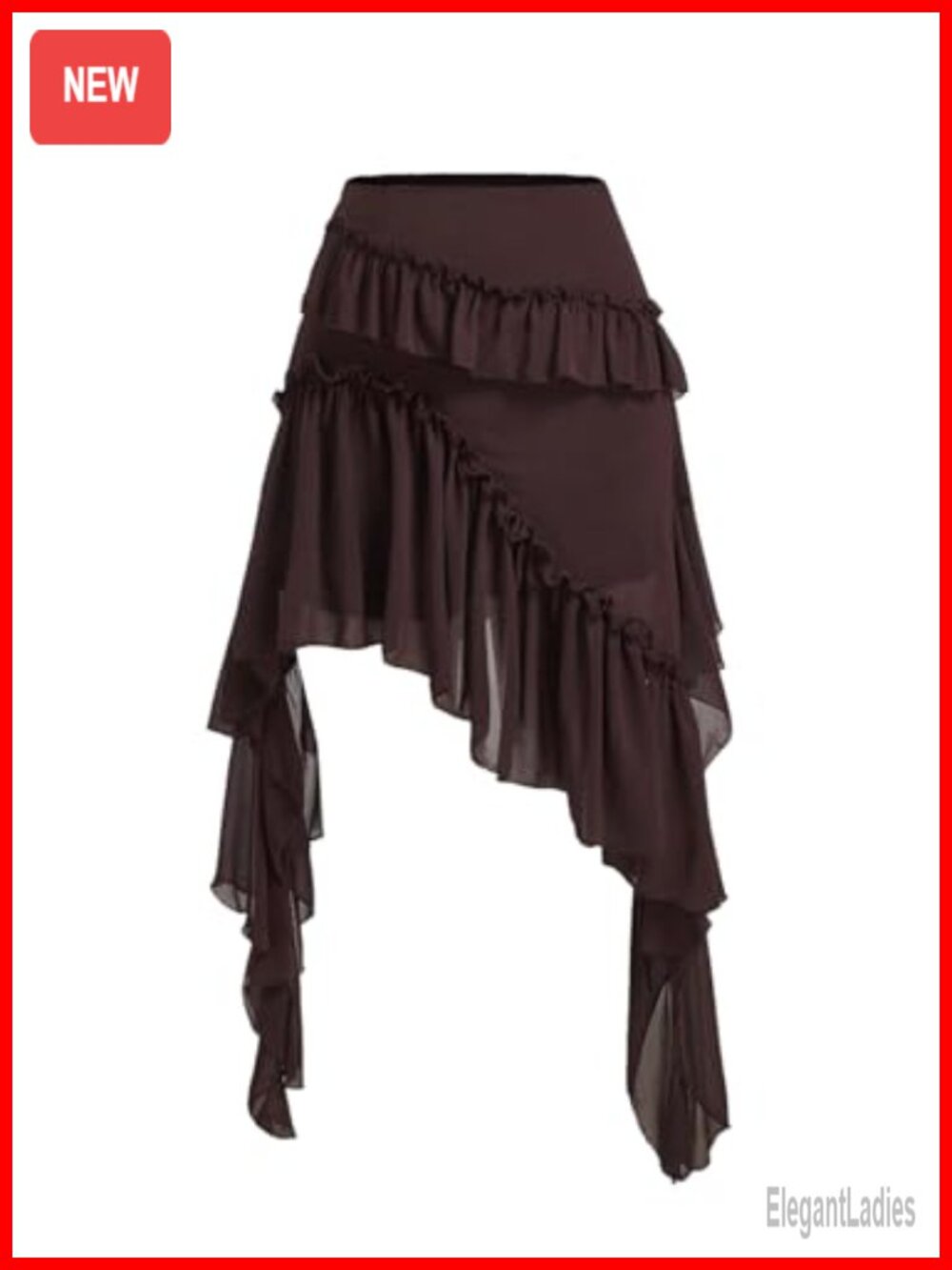 Plus Size Tiered Ruffle Midi Skirt Asymmetrical Hem High Rise Flowy